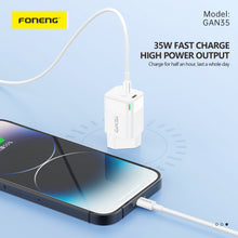 Заредете изображение във визуализатора на галерията – Foneng Wall charger GAN35 GaN - 2xType C - PD 35W 3A white
