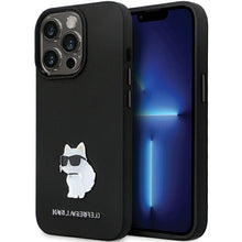 Заредете изображение във визуализатора на галерията – Original Pouch KARL LAGERFELD hardcase Silicone C Metal Pin KLHCP14XSMHCNPK  for Iphone 14 Pro Max black
