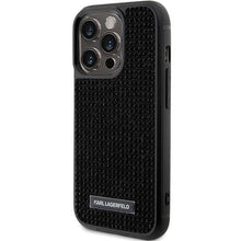 Заредете изображение във визуализатора на галерията – Karl Lagerfeld Rhinestone Logo Metal Plate case for iPhone 15 Pro - black
