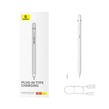Заредете изображение във визуализатора на галерията – BASEUS smooth writing capacitive Stylus Writing 2 Lite LED (active version + wirelles + cable USB A to Lightning 8-pin) 130 mAh white P80015806211-02/BS-PS030
