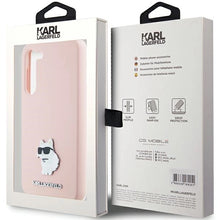 Заредете изображение във визуализатора на галерията – Karl Lagerfeld Silicone Choupette Metal Pin case for Samsung Galaxy S23 - pink
