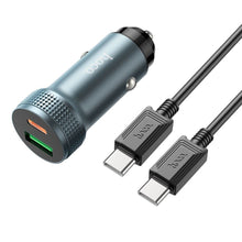 Заредете изображение във визуализатора на галерията – HOCO car charger USB QC 18W + Type C 20W + cable Type C to Type C PD38W Z49B Level metal gray
