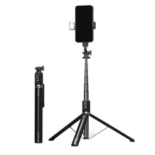 Заредете изображение във визуализатора на галерията – Selfie Stick - with detachable bluetooth remote control, tripod and LED light - P100D BLACK
