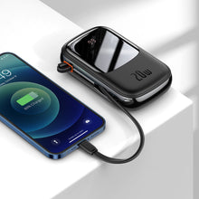 Заредете изображение във визуализатора на галерията – Baseus Qpow Digital Display power bank with fast charging 20000mAh 20W QC/PD/SCP/FCP with built-in Lightning cable black
