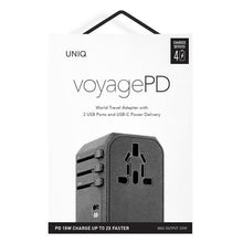 Заредете изображение във визуализатора на галерията – Uniq Load. network. Voyage World Adapter 33W + 2xUSB + PD 18W + QC 3.0 grey/charcoal gray (LITHOS Collective)
