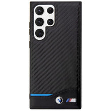 Заредете изображение във визуализатора на галерията – Original faceplate case BMW BMHCS23L22NBCK for SAMSUNG S23 Ultra (Carbon Case Bottom Horizontal Blue Line and Metal Logo / black)
