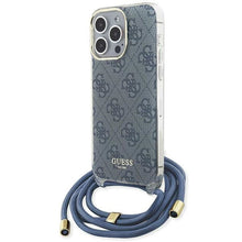 Заредете изображение във визуализатора на галерията – Original faceplate case GUESS GUHCP15XHC4SEB for iPhone 15 Pro Max (Crossbody Cord 4G Print / blue)
