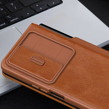 Заредете изображение във визуализатора на галерията – Nillkin Qin Leather Pro Case for Samsung Galaxy Z Fold 4 cover with camera cover and stylus holder brown
