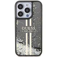 Заредете изображение във визуализатора на галерията – Original faceplate case GUESS GUHCP15LLFCSEGK for iPhone 15 Pro (Liquid Glitter Gold Stripes / black)
