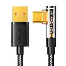 Заредете изображение във визуализатора на галерията – Joyroom USB C cable angled - USB for fast charging and data transfer 3A 1.2 m black (S-UC027A6)
