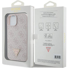 Заредете изображение във визуализатора на галерията – Guess Leather 4G Triangle Strass case for iPhone 15 - pink
