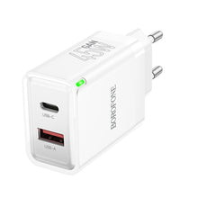 Заредете изображение във визуализатора на галерията – Borofone Wall charger BN16 Tough - USB + Type C - PD 45W 3A white
