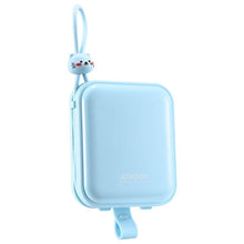 Заредете изображение във визуализатора на галерията – Joyroom power bank with USB C and Lightning cables and stand Cutie Series 10000mAh 22.5W blue (JR-L008)
