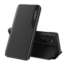 Заредете изображение във визуализатора на галерията – Eco Leather View Case case for Samsung Galaxy S23 Ultra with flip stand black

