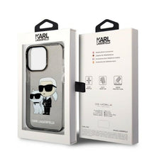 Заредете изображение във визуализатора на галерията – Original Pouch KARL LAGERFELD Gliter Karl&amp;Choupette KLHCP14LHNKCTGK for Iphone 14 Pro black
