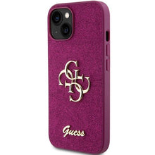 Заредете изображение във визуализатора на галерията – Guess Glitter Script Big 4G case for iPhone 15 - purple
