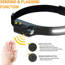 Заредете изображение във визуализатора на галерията – LED headlamp with IPX4 motion sensor USB-C 1200 mAh - black

