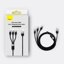 Заредете изображение във визуализатора на галерията – Baseus StarSpeed 3in1 cable USB-A - Micro-USB / Lightning / USB-C 3.5A 1.2m purple
