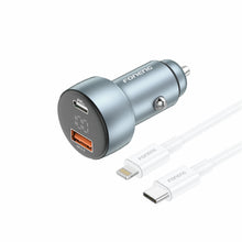 Заредете изображение във визуализатора на галерията – Foneng Car charger C18 - USB + Type C - PD 30W 3A with Type C to Lightning cable grey
