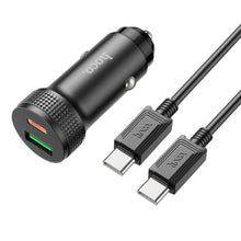 Заредете изображение във визуализатора на галерията – HOCO car charger USB QC 18W + Type C 20W + cable Type C to Type C PD38W Z49B Level black
