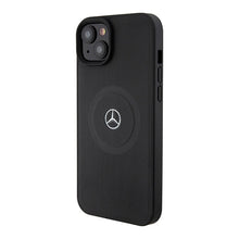 Заредете изображение във визуализатора на галерията – Original Case MERCEDES hardcase Crossed Lines Pattern Leather MagSafe MEHMP15S23RMMK for Iphone 15 Black
