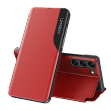 Заредете изображение във визуализатора на галерията – Eco Leather View Case case for Samsung Galaxy S23+ with a flip stand red
