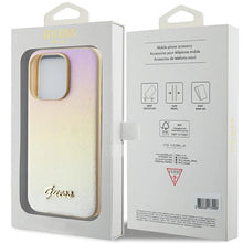 Заредете изображение във визуализатора на галерията – Guess Saffiano Iridescent Script case for iPhone 14 Pro - gold
