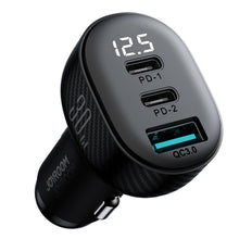 Заредете изображение във визуализатора на галерията – Joyroom JR-CCD04 30W 2x USB-C USB-A car charger with display - black
