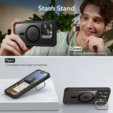 Заредете изображение във визуализатора на галерията – ESR Armor Tough Kickstand Halolock Case with MagSafe for iPhone 15 Pro - Transparent &amp; Black
