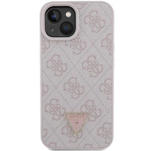 Заредете изображение във визуализатора на галерията – Guess Leather 4G Triangle Strass case for iPhone 15 - pink
