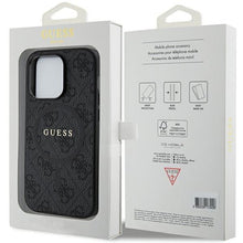 Заредете изображение във визуализатора на галерията – Original faceplate case GUESS GUHMP15XG4GFRK for iPhone 15 Pro Max (Magsafe / 4G Ring classic logo / black)

