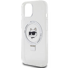 Заредете изображение във визуализатора на галерията – Original Pouch KARL LAGERFELD Ring Stand Choupette Head MagSafe KLHMP15SHMRSCHH for Iphone 15 White
