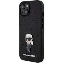 Заредете изображение във визуализатора на галерията – Karl Lagerfeld Fixed Glitter Ikonik Logo Metal Pin case for iPhone 15 - black
