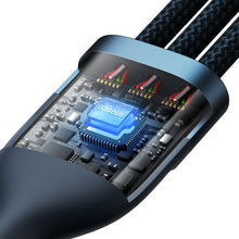Заредете изображение във визуализатора на галерията – Baseus Flash Series Ⅱ 3in1 cable with fast charging USB-A to USB-C / Micro-USB / Lightning 66W 480Mb/s 1.2m blue

