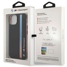 Заредете изображение във визуализатора на галерията – Case BMW BMHCP14S22HVGV iPhone 14 6.1" black/black IML Tricolor Stripe
