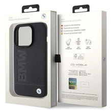 Заредете изображение във визуализатора на галерията – Original Case BMW Magsafe Leather Hot Stamp BMHMP15XSLLBK for Iphone 15 Pro Max Black
