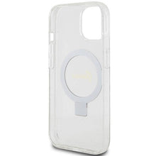 Заредете изображение във визуализатора на галерията – Guess Ring Stand Script Glitter MagSafe case for iPhone 15 / 14 / 13 - transparent
