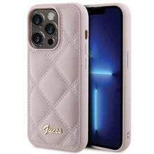 Заредете изображение във визуализатора на галерията – Guess Quilted Metal Logo case for iPhone 15 Pro Max - pink
