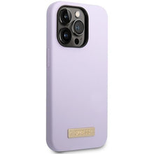 Заредете изображение във визуализатора на галерията – Guess GUHMP14LSBPLU iPhone 14 Pro 6.1" purple/purple hard case Silicone Logo Plate MagSafe
