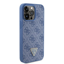 Заредете изображение във визуализатора на галерията – Original Case GUESS hardcase Leather 4G Triangle Strass GUHCP15XP4TDPB for Iphone 15 Pro Max Blue
