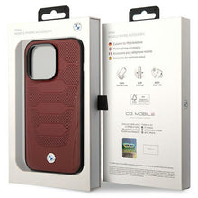 Заредете изображение във визуализатора на галерията – Case BMW BMHMP14X22RPSR iPhone 14 Pro Max 6.7" Burgundy/burgundy Leather Seats Pattern MagSafe
