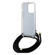 Заредете изображение във визуализатора на галерията – Original faceplate case GUESS GUHCP15LHC4SEK for iPhone 15 Pro (Crossbody Cord 4G Print / black)

