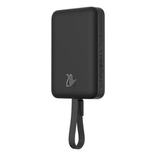 Заредете изображение във визуализатора на галерията – Baseus Magnetic Mini MagSafe 10000mAh 20W powerbank with built-in Lightning cable - black + Baseus Simple Series USB-C - USB-C 60W 0.3m cable
