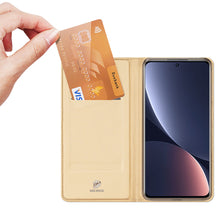 Заредете изображение във визуализатора на галерията – Dux Ducis Skin Pro Case Xiaomi 13 Pro Flip Card Wallet Gold Stand
