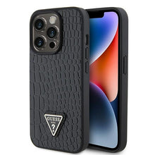 Заредете изображение във визуализатора на галерията – Original Case GUESS Croco Triangle Metal Logo hardcase GUHCP15LPCRTHCK for Iphone 15 Pro black
