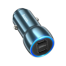 Заредете изображение във визуализатора на галерията – HOCO car charger 2x Type C PD 40W Z48 sapphire blue
