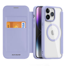 Заредете изображение във визуализатора на галерията – iPhone 15 Pro Magnetic MagSafe Flip Case Dux Ducis Skin X Pro - Purple
