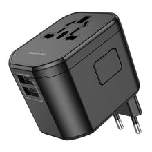 Заредете изображение във визуализатора на галерията – Borofone Travel charger adapter BAC1 - 2xUSB, USA, UK, EU, AU black
