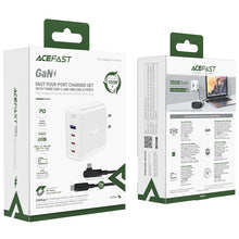 Заредете изображение във визуализатора на галерията – Acefast fast charger GaN 3xUSB-C/1xUSB-A 100W white + angled cable USB-C - USB-C 100W 2m white
