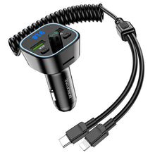 Заредете изображение във визуализатора на галерията – Borofone Transmitter FM BC45 Prestige MP3, Bluetooth, - 2xUSB - QC 3.0 18W with Type C and Lightning cables black
